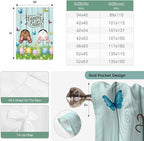 Tie Up Curtains,Happy Easter Bunny Butt Egg Floral Adjustable Rod Pocket Window Shade Curtain Drape Spring Plant on Aqua Wood Tie-Up Valance for Kitchen Bedroom Living Room Windows,42"x63"