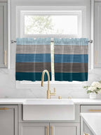 Retro Farm Blue Gray Wood Grain Window Valance Curtains, Rustic Wooden Plank Light Filtering Kitchen Valance with 3-inch Rod Pocket for Living Room Bathroom Bedroom,2 Panel,27.5x24In