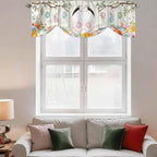 Easter Tie Up Valance Curtains for Windows, Kitchen Curtains Window Shades, Spring Farmhouse Watercolor Bunny Eggs Wood Grain Light Filtering Roman Curtain Valances for Bedroom/Bathroom/Cafe 54"x18"