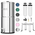 Purewell 3-Stage Gravity Fed Water Filter System, 2.25 Gallon Stainless Steel Countertop System with 2 Washable Ceramic Filters and Stand, Reduce up to 99% Chlorine, PW-OBT