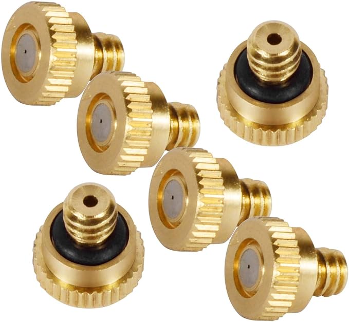 KUWAN 0.016" Orifice (0.4mm) Thread UNC 10/24 Brass Misting Nozzles Low Pressure Atomizing Misting Sprayer Water Hose Nozzle for Greenhouse, Landscaping, Outdoor Cooling Mister System (30PCS)