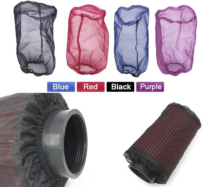 Car Intake Filter Mesh Cover Polyester Cloth Oilproof and Dustproof Cover Cold Air Filter Protector Cover Rain Sock Protective for Motorcycle Automotive (Type B Red)