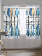 Sheer Curtains 63 Inch Length, Lake Paddle Striped Semi Sheer Curtains Light Filtering Window Treatment, Watercolor Vintage Wood Grain Privacy Voile Drapes for Living Room Bedroom 52x63 Inch