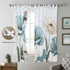 Blue Tulips Living Room Curtains 84 Inch Length, Window Curtains Tab Top, Watercolor Flowers Butterfly Spring Farmhouse Blue Light Filtering Window Treatments Drapes 52"x84" 2 Panel