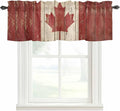 Canada Curtain Valances for Windows, Kitchen Valance Window Treatment, Red Maple Leaf Flag Vintage Farmhouse Wooden Grain Light Filtering Block Curtains for Bathroom/Bedroom/Living Room 60'' x 18''