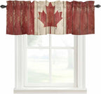 Canada Curtain Valances for Windows, Kitchen Valance Window Treatment, Red Maple Leaf Flag Vintage Farmhouse Wooden Grain Light Filtering Block Curtains for Bathroom/Bedroom/Living Room 60'' x 18''