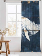 Sheer Curtains 108 Inches Long, Ocean Whale Blue Semi Sheer Curtains Light Filtering Window Treatment, Coastal Vintage Wooden Grain Privacy Voile Drapes for Living Room Bedroom 52x108 Inch