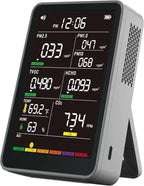 Professional Indoor Air Quality Monitor with AQI, Portable Real-Time Detector for Home Cars Plants and Pets (Gray)