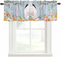 Easter Curtain Valances for Windows, Kitchen Valance Window Treatment, Spring Watercolor Bunny Eggs Flower Wood Grain Blue Light Filtering Block Curtains for Bathroom/Bedroom/Living Room 54'' x 18''