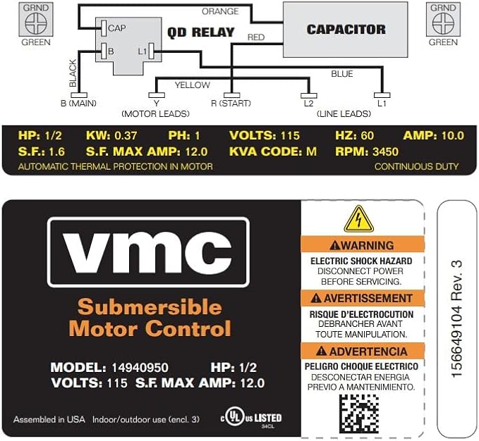 Red Lion RLCB05-115 1/2-HP 115-Volt VMC Control Box for Well Pump, Grey, 640188