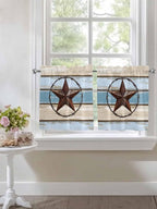 Vintage Western Star on Wood Grain Window Valance Curtains, Retro Wooden Texture Light Filtering Kitchen Valance with 3-inch Rod Pocket for Living Room Bathroom Bedroom,2 Panel,27.5x36In
