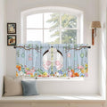 Easter Kitchen Tier Curtains 36 Inch Long 2 Panel Set,Rod Pocket Half Window Curtains Over Sink,Spring Watercolor Bunny Eggs Flower Wood Grain Blue Light Filtering Short Drapes Cafe 27.5"W x 36"L