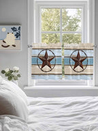 Vintage Western Star on Wood Grain Window Valance Curtains, Retro Wooden Texture Light Filtering Kitchen Valance with 3-inch Rod Pocket for Living Room Bathroom Bedroom,2 Panel,27.5x36In