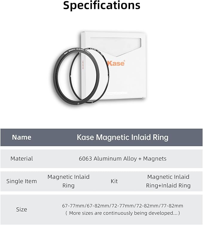 Kase 49mm Magnetic Screw in Adapter Ring Kit, Brass Magnetic to Threaded Filter Adapter Rings for Camera Lenses, Ultra-Thin 3.4mm Profile, Quick-Release Design, Compatible with UV CPL ND Filters
