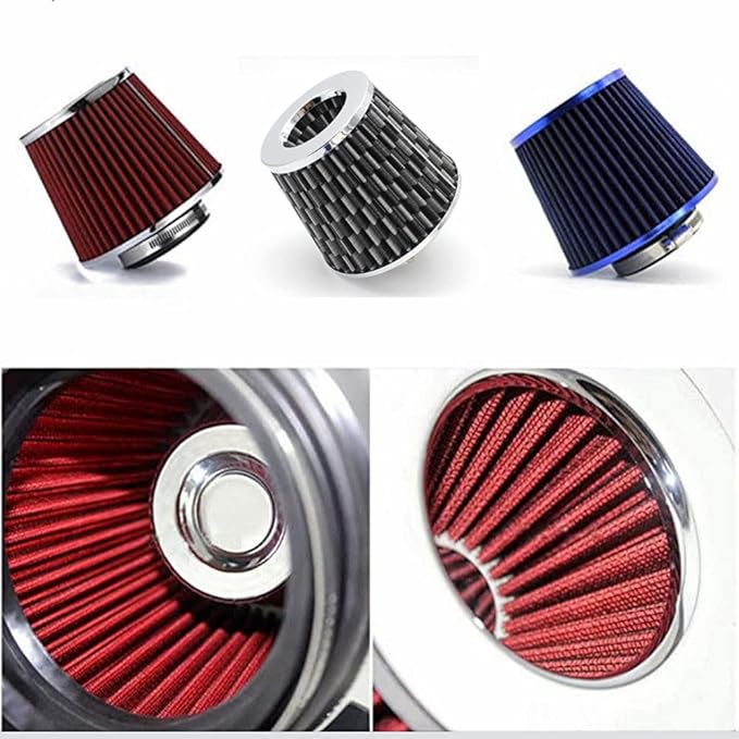 Universal 3" (76mm) Inlet Cold Intake, Washable, Dry Clamp-on Air Filter, Red