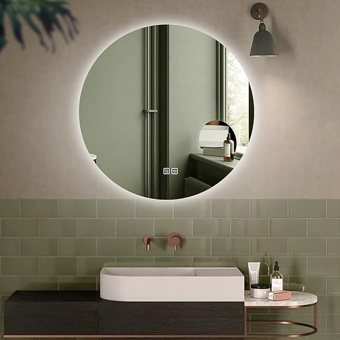 Led Mirror for Bathroom,Bathroom Mirrors for Vanity,Shatter-Proof,with Dimming & 3 Color Modes,Heated Demister Pad,Anti-Fog,Hanging Vanity Mirror,Easy to Install, Easy to Clean (Size : 70x70cm)