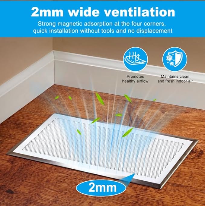 4-Pack 7"x11" White Powerful Magnetic Vent Covers - Super Strong Neodymium Magnets, No Slip & No Drill Needed - Secure Fit for Floor/Wall/Ceiling Registers - Durable Air Vent Screen (White, 7x11)