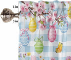 Happy Easter Living Room Curtains 72 Inches length, Spring Watercolor Bunny Eggs Flower Blue Plaid Window Treatment Curtain Drapes, Light Filtering Drapes for Bedroom Laundry Room, 52"x72", 2 Panels