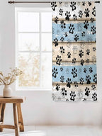 Sheer Curtains 63 Inch Length, Blue Beige Paw Print Semi Sheer Curtains Light Filtering Window Treatment, Vintage Farmhouse Rustic Wooden Grain Privacy Voile Drapes for Living Room Bedroom 52x63 Inch