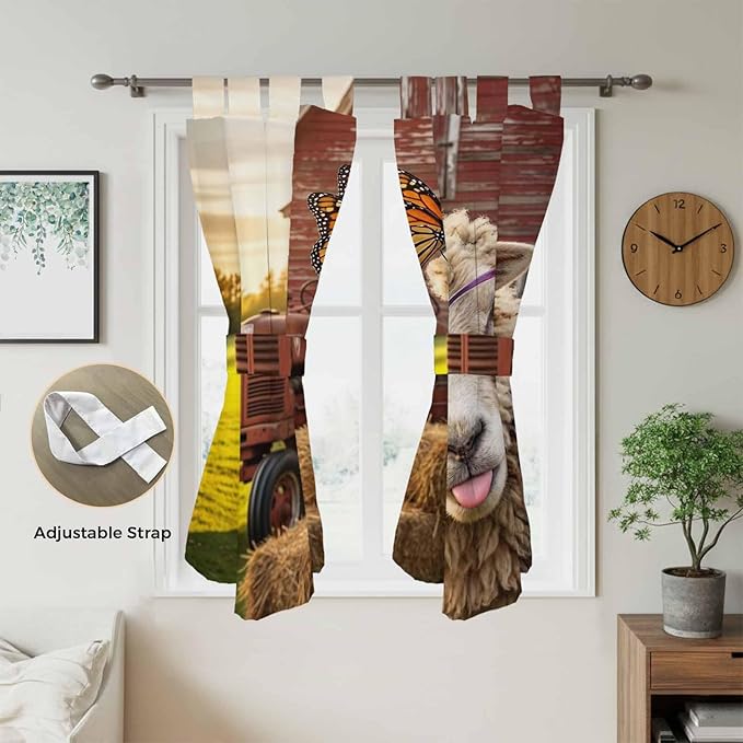 Farm Sheep Living Room Curtains 84 Inch Length, Window Curtains Tab Top, Farmhouse Barn Funny Animals Butterfly Light Filtering Window Treatments Drapes 42"x84" 2 Panel