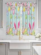 Happy Easter Living Room Curtains 72 Inches length, Spring Bunny Eggs Flower Teal Wood Grain Window Treatment Curtain Drapes, Light Filtering Drapes for Bedroom Laundry Room, 52"x72", 2 Panels
