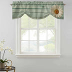 Daisy Flower Tie Up Valance Curtains for Windows, Kitchen Curtains Window Shades, Modern Art Floral Farmhouse Teal Wooden Grain Light Filtering Roman Curtain Valances for Bedroom/Bathroom/Cafe 42"x12"