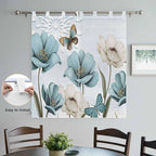 Blue Tulips Bathroom Curtains 63 Inch Length, Window Curtains Tab Top, Watercolor Flowers Butterfly Spring Farmhouse Blue Light Filtering Window Treatments Drapes 52"x63" 2 Panel