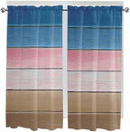 Blue Pink Brown Gradient Wood Grain Window Valance Curtains, Vintage Wood Board Light Filtering Kitchen Valance with 3-inch Rod Pocket for Living Room Bathroom Bedroom,2 Panel,52x72In