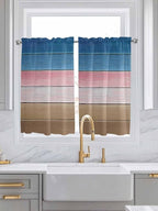 Blue Pink Brown Gradient Wood Grain Window Valance Curtains, Vintage Wood Board Light Filtering Kitchen Valance with 3-inch Rod Pocket for Living Room Bathroom Bedroom,2 Panel,27.5x45In