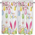 Happy Easter Living Room Curtains 72 Inches length, Spring Watercolor Bunny Eggs Flower Branch Window Treatment Curtain Drapes, Light Filtering Drapes for Bedroom Laundry Room, 52"x72", 2 Panels