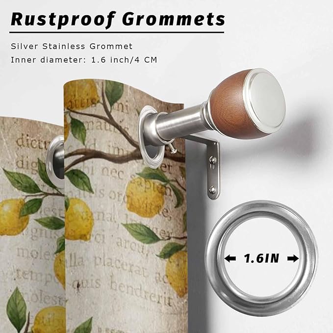 Summer Gnome Outdoor Curtains for Patio Gnome Lemon Leaf Vintage Waterproof Outside Curtains with Grommet Top Weatherproof Curtain for Cabana Pergola Gazebo, 1 Panel, 54" W x 95" L