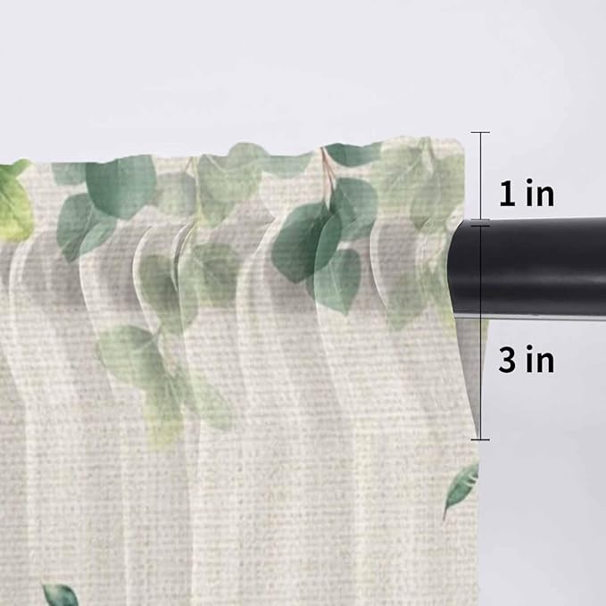 Easter Sheer Valances for Windows 60"x18", Light Filtering Kitchen Curtains Valance, Spring Watercolor Bunny Eggs Flower Leaf Beige Rod Pocket Chiffon Curtains for Living Room Bedroom Cafe