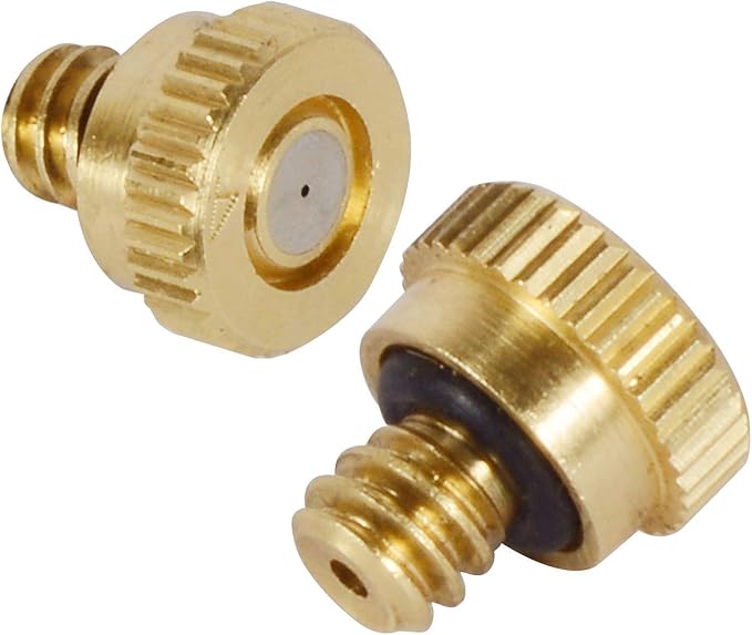 KUWAN 0.016" Orifice (0.4mm) Thread UNC 10/24 Brass Misting Nozzles Low Pressure Atomizing Misting Sprayer Water Hose Nozzle for Greenhouse, Landscaping, Outdoor Cooling Mister System (40PCS)