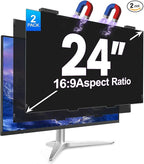 2Pack Magnetic 24 Inch Privacy Screen for Computer Monitor 16:9 Aspect Ratio, Hanging Removable Anti-Blue/Glare Protector Film, Anti Spy Desktop Security Private Filter 24in