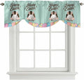 Green Easter Tie Up Valance Curtains for Windows, Kitchen Curtains Window Shades, Spring Cartoon Bunny Colorful Eggs Wood Grain Light Filtering Roman Curtain Valances for Bedroom/Bathroom/Cafe 60"x18"