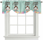Green Easter Tie Up Valance Curtains for Windows, Kitchen Curtains Window Shades, Spring Cartoon Bunny Colorful Eggs Wood Grain Light Filtering Roman Curtain Valances for Bedroom/Bathroom/Cafe 60"x18"