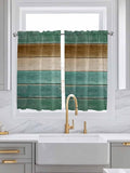 Vintage Plank Turquoise Brown Window Valance Curtains, Farmhouse Wood Grain Light Filtering Kitchen Valance with 3-inch Rod Pocket for Living Room Bathroom Bedroom,2 Panel,42x54In