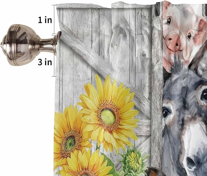 Farmhouse Kitchen Curtains 54 Inches length, Watercolor Sunflowers Animals Printed Wood Grain Window Treatment Curtain Drapes, Thermal Insulated Drapes for Basement Hotel RV, 42"x54", 2 Panels