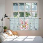 Easter Kitchen Tier Curtains 24 Inch Long 2 Panel Set,Rod Pocket Cafe Small Window Curtains Over Sink,Spring Rabbits Ears Feet Flowers Wooden Grain Light Filtering Short Drapes 27.5"W x 24"L