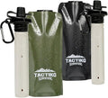 2-Pack Tactiko Survival 20oz/600ml Filtered Water Bottle Kit - Purify 265 Gal. Water from Rivers, Lakes & Streams - SGS Certified - UF Membrane, Activated Carbon - Camping, Emergency (Green/Black)