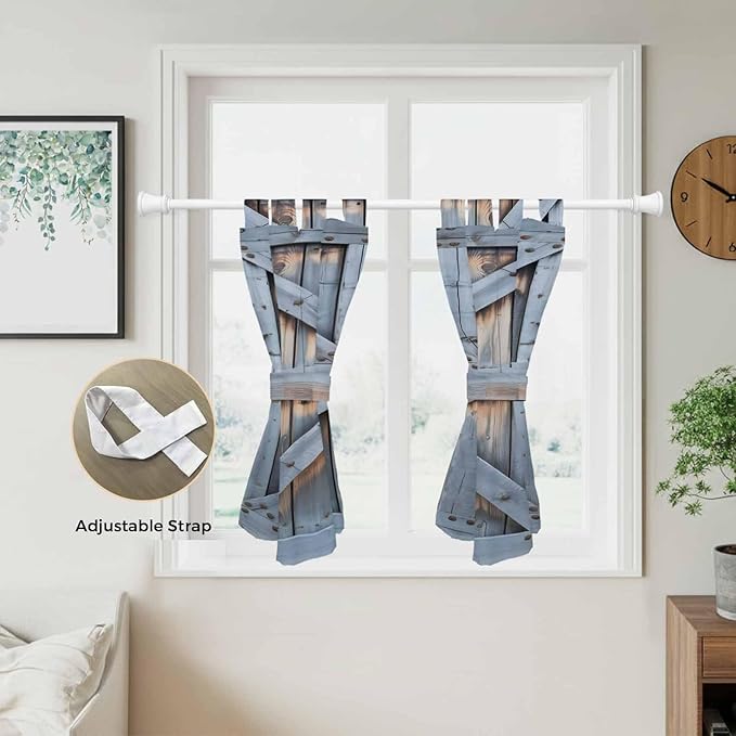 Farmhouse Wood Grain Bedroom Curtains 63 Inch Length, Window Curtains Tab Top, Vintage Country Barn Gate Textured Light Filtering Window Treatments Drapes 42"x63" 2 Panel