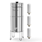 Culligan MaxClear 3 Gallon Gravity Water Filter System, Polished Stainless-Steel Countertop Water Filter NSF/ANSI Certified to Reduce Microplastics, Lead & Total PFAS, with 3 Ceramic Filters