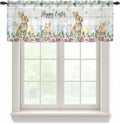 Easter Sheer Valances for Windows 54"x18", Light Filtering Kitchen Curtains Valance, Spring Watercolor Bunny Eggs Flower Leaf Wooden Grey Rod Pocket Chiffon Curtains for Living Room Bedroom Cafe