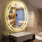 Oval LED Bathroom Mirror Wall Makeup Mirrors Shaving Mirror with Lights and Demister Pad Time Display (Color : Warm Light Size : 600 * 800mm) (Warm Light 600 * 800mm)
