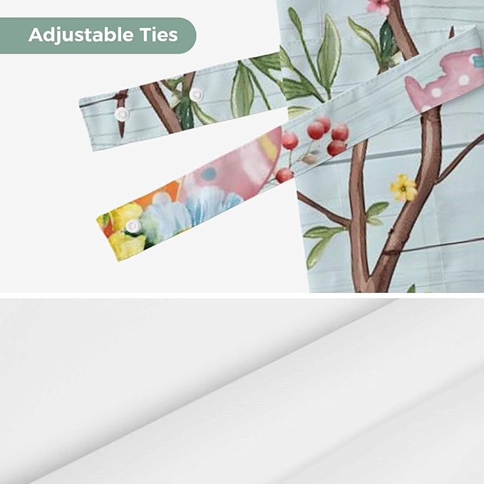 Easter Bunny Tie Up Valance Curtains for Windows, Kitchen Curtains Window Shades, Easter Eggs Spring Farmhouse Wood Grain Teal Blue Light Filtering Curtain Valances for Bedroom/Bathroom/Cafe 42"x12"