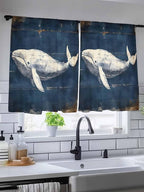 Sheer Curtains 54 Inch Length, Ocean Vintage Whale Semi Sheer Curtains Light Filtering Window Treatment, Summer Retro Wood Grain Privacy Voile Drapes for Living Room Bedroom 52x54 Inch