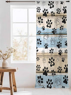Sheer Curtains 108 Inches Long, Blue Dog Paw Print Semi Sheer Curtains Light Filtering Window Treatment, Vintage Farmhouse Rustic Wooden Grain Privacy Voile Drapes for Living Room Bedroom 52x108 Inch
