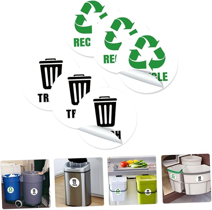 Removable Garbage Can Labels Waste Sorting Stickers Bathroom Trash Bin Combo Eco-Friendly Easy to Apply