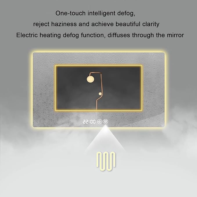 Bathroom Mirror with LED Lights，LED Bathroom Mirror，Smart Lighted Bathroom Mirror for Wall，Energy-Saving LED Smart Mirrors，with Demister Pad，Three-Color Light(H60*W80cm/H23.6*W31.5IN)