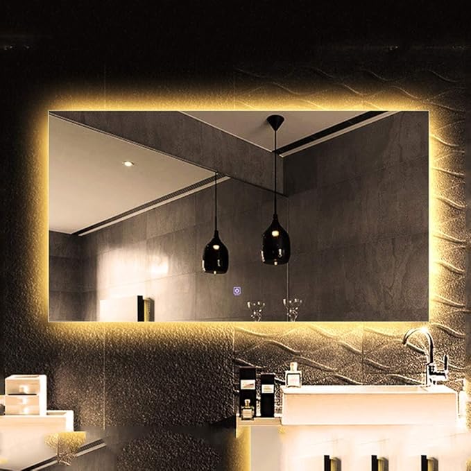 Wall Mirror Modern LED Bathroom Mirror with Defogging Backlit Bathroom Mirrors with Light and Touch Sensor Switch Demister Pad (Color : D Size : 50CMx70CM) (C 70CMx90CM)
